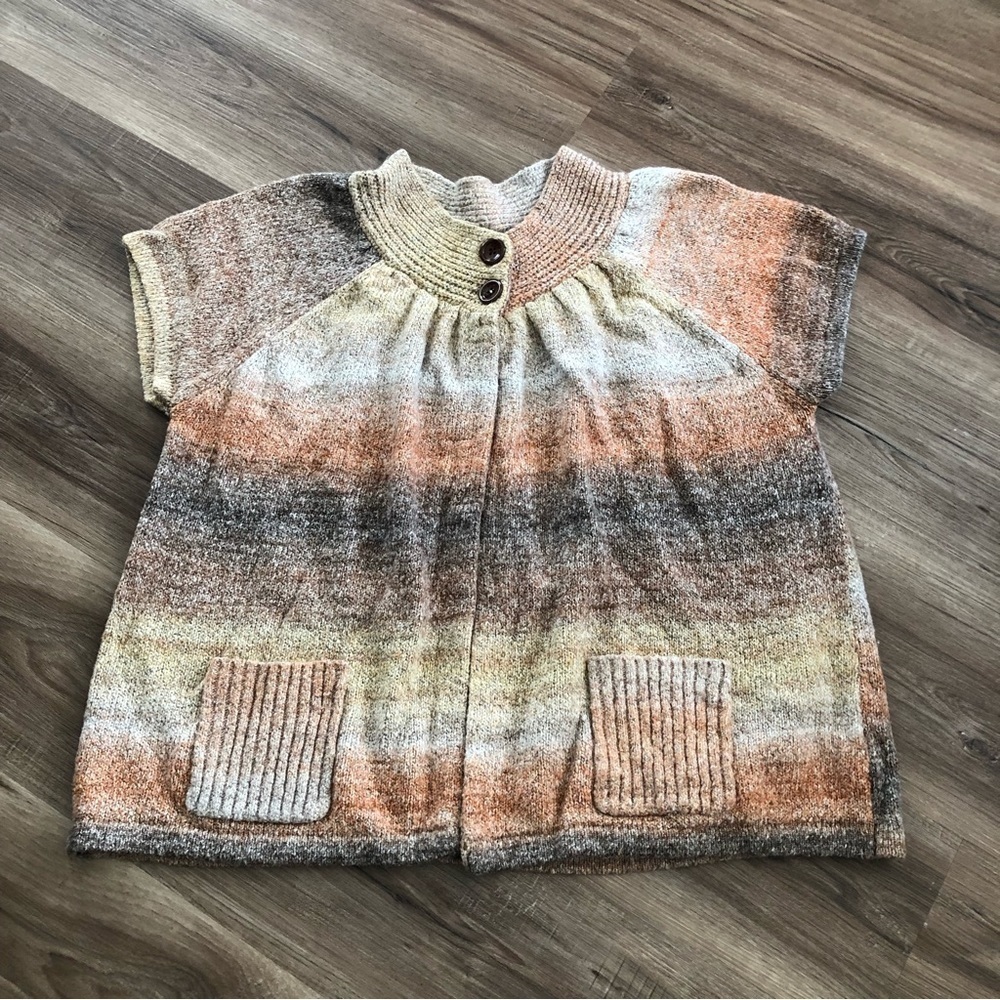 Dress Barn Beige Orange Multicolored Short Sleeve Knit Cardigan Women Size 22/24